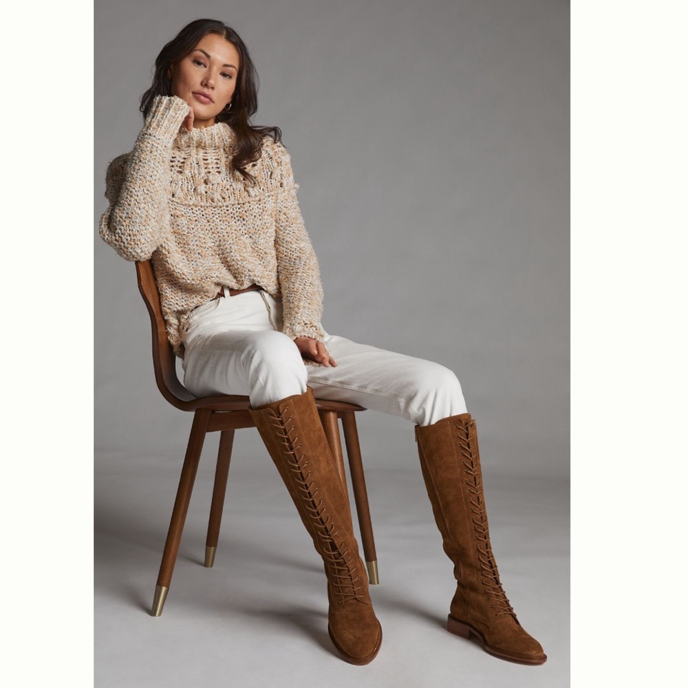 Like New Anthropologie Brown Suede Lace-Up Knee-High Boots 37